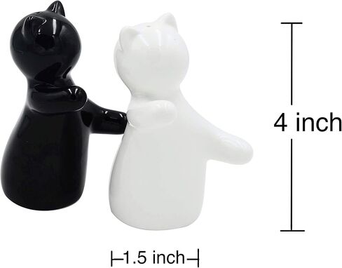 Cat Salt and Pepper Shakers, Cute Hugging Cat Couple Set, White & Black Set, Easy to Refill & Dispense (Seasoning & Spice) - Perfect for Gift, S1 in Saudi Arabia