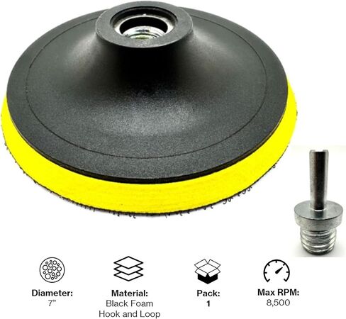 Pro-Graad 7" Hook and Loop Backing Plate for Sanding, Polishing Buffering Pads, Backer Pad with 5/8"-11 (5/8 inch TPI), 7 inch Backup Pad for Angle Grinder Drill Polisher Buffer – with Drill Adapter in Kuwait