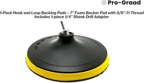 Pro-Graad 7" Hook and Loop Backing Plate for Sanding, Polishing Buffering Pads, Backer Pad with 5/8"-11 (5/8 inch TPI), 7 inch Backup Pad for Angle Grinder Drill Polisher Buffer – with Drill Adapter in Kuwait