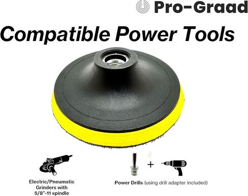 Pro-Graad 7" Hook and Loop Backing Plate for Sanding, Polishing Buffering Pads, Backer Pad with 5/8"-11 (5/8 inch TPI), 7 inch Backup Pad for Angle Grinder Drill Polisher Buffer – with Drill Adapter in Kuwait