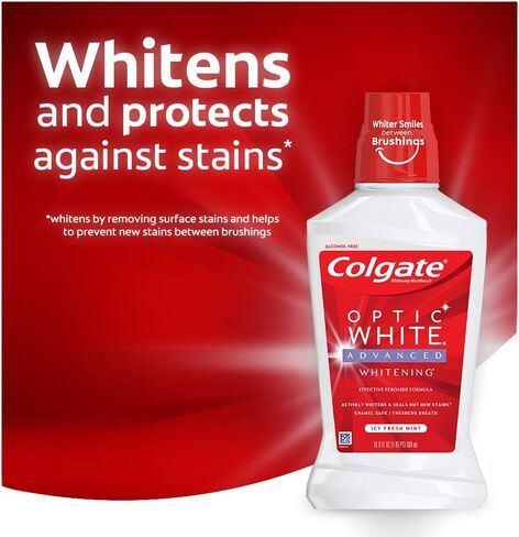 Colgate Optic White Whitening Mouthwash, Fresh Mint - 500mL, 16.9 fluid ounce in Saudi Arabia