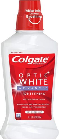 Colgate Optic White Whitening Mouthwash, Fresh Mint - 500mL, 16.9 fluid ounce in Saudi Arabia