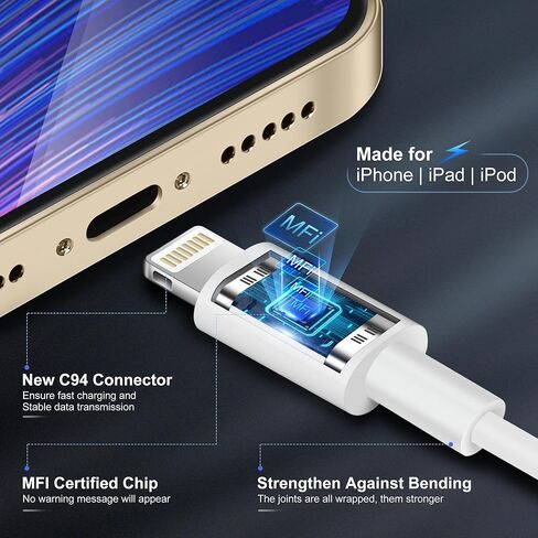 شاحن سريع Stufoggi USB C إلى Lightning بطول 6.6 قدم [معتمد من Apple MFi Cxertified]، 2 حزمة من سلك شحن Apple Type C إلى Lightning لهاتف iPhone 14 13 12 11 Mini/Pro Max/XS Max/XS/XR/iPhone 8/Plus in Kuwait