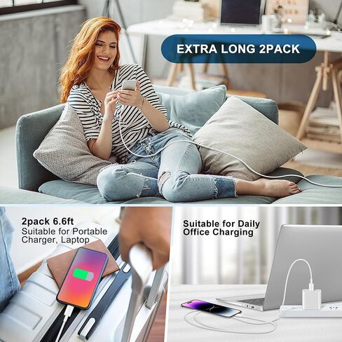 شاحن سريع Stufoggi USB C إلى Lightning بطول 6.6 قدم [معتمد من Apple MFi Cxertified]، 2 حزمة من سلك شحن Apple Type C إلى Lightning لهاتف iPhone 14 13 12 11 Mini/Pro Max/XS Max/XS/XR/iPhone 8/Plus in Kuwait