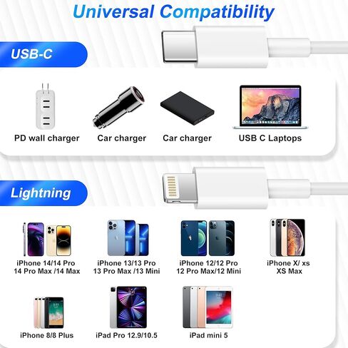 شاحن سريع Stufoggi USB C إلى Lightning بطول 6.6 قدم [معتمد من Apple MFi Cxertified]، 2 حزمة من سلك شحن Apple Type C إلى Lightning لهاتف iPhone 14 13 12 11 Mini/Pro Max/XS Max/XS/XR/iPhone 8/Plus in Kuwait