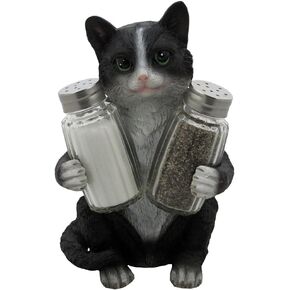 Decorative Black & White Kitty Cat Glass Salt and Pepper Shaker Set with Holder Figurine in Kitten Statues & Sculptures and Pet Kitchen Table Decor Gifts for Cat Lovers in Kuwait