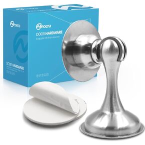 Neoera Magnetic Door Stop (Brushed Nickel) No Drilling Strong Adhesive Mount Door Stopper Strong Magnetic Door Catch for Hold Door Open, Anti-Rust, Heavy Duty for Various Door Types 1Pack
