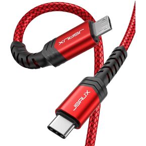 كابل JSAUX USB C إلى Micro USB بطول 6.6 أقدام، سلك مضفر لشاحن USB من النوع C إلى Micro USB، يدعم الشحن والمزامنة متوافق مع أجهزة MacBook (Pro)، Galaxy S8، S9، S10، Pixel 3 XL، 2 XL وأجهزة Micro USB - أحمر/ 2 م in Kuwait