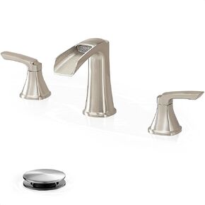 HOIGY Black Widespread Bathroom Faucet, Brass Waterfall Bathroom Sink Faucet 3 Hole, 2 Handle Bathroom Faucets 8 Inch Faucet for Bathroom Sink Vanity Lavatory Farmhouse RV with Pop-up Drain & Hose in Kuwait