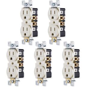 GE Grounding Double Outlet، في وعاء الحائط، منافذ مقاومة للعبث، 3 مقابس كهربائية، سهلة التركيب، 15 أمبير، مدرج في قائمة UL، اللوز الخفيف، 17815 in Saudi Arabia