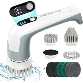 MACMORE Electric Spin Scrubber, Cordless Shower Scrubber with 4 Replaceable Cleaning Heads & 9 Scouring Pads, Dual Speeds, Electric Cleaning Brush for Bathroom, Tub, Tile, Floor, Grout, Car in Saudi Arabia