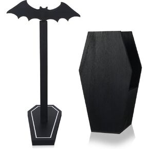 2 Pcs Halloween Paper Towel Holder Gothic Coffin Utensils Holder and Bat Paper Towel Holder Black Wood Spooky Paper Towel Holder for Table Home Halloween Kitchen Accessories Decor in Kuwait