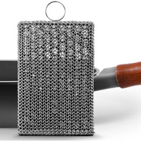 SUBEKYU Superfine Cast Iron Chainmail Scrubber, Kitchen 316 Stainless Steel Cast Iron Cleaner with Silicone Insert for Washing Cast Iron Pans/Dishes/Sinks, 1P in Kuwait