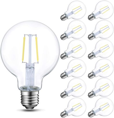 إضاءة حيوية أكثر ذكاءً LED Globe G25 لمبة إضاءة Edison قابلة للتعتيم، ما يعادل 40 واط، 5000K، 350LM، قاعدة لولبية متوسطة E26، ضوء عيد الميلاد، لمبة إضاءة Edison G80 LED، مدرجة في UL، 6 عبوات in Kuwait