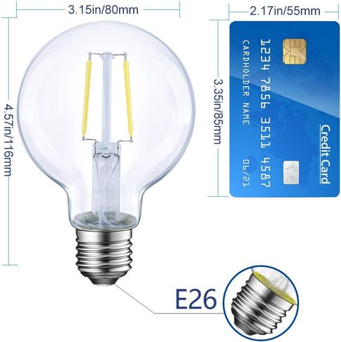 إضاءة حيوية أكثر ذكاءً LED Globe G25 لمبة إضاءة Edison قابلة للتعتيم، ما يعادل 40 واط، 5000K، 350LM، قاعدة لولبية متوسطة E26، ضوء عيد الميلاد، لمبة إضاءة Edison G80 LED، مدرجة في UL، 6 عبوات in Kuwait