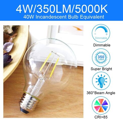 إضاءة حيوية أكثر ذكاءً LED Globe G25 لمبة إضاءة Edison قابلة للتعتيم، ما يعادل 40 واط، 5000K، 350LM، قاعدة لولبية متوسطة E26، ضوء عيد الميلاد، لمبة إضاءة Edison G80 LED، مدرجة في UL، 6 عبوات in Kuwait