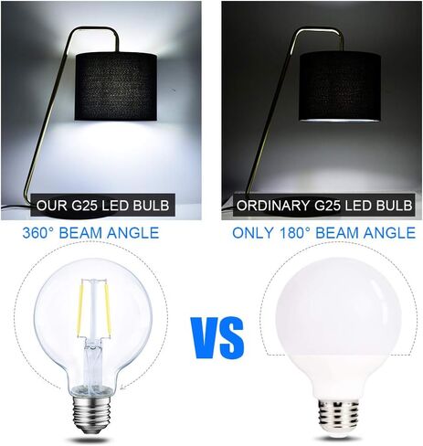 إضاءة حيوية أكثر ذكاءً LED Globe G25 لمبة إضاءة Edison قابلة للتعتيم، ما يعادل 40 واط، 5000K، 350LM، قاعدة لولبية متوسطة E26، ضوء عيد الميلاد، لمبة إضاءة Edison G80 LED، مدرجة في UL، 6 عبوات in Kuwait