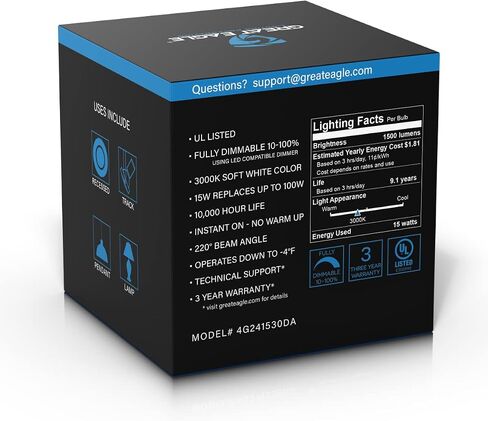 شركة Great Eagle Lighting Corporation 15W (ما يعادل 100W) GU24 لمبة إضاءة LED قابلة للتعتيم 5000K ضوء النهار، UL، استبدال CFL Twist-in 2 Prong (4 عبوات) in Kuwait