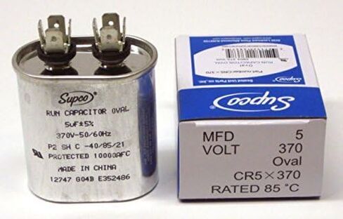 SUPCO CR5X370 مكثف تشغيل محرك واحد، بيضاوي، 5 Mfd x 370Vac، ارتفاع 2.1875 بوصة، عرض 1.25 بوصة، طول 2.00 بوصة in Kuwait
