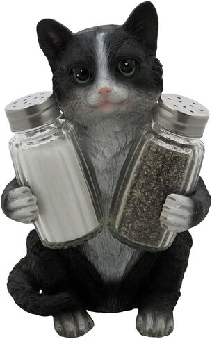 Decorative Black & White Kitty Cat Glass Salt and Pepper Shaker Set with Holder Figurine in Kitten Statues & Sculptures and Pet Kitchen Table Decor Gifts for Cat Lovers in Saudi Arabia