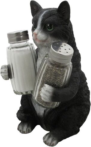 Decorative Black & White Kitty Cat Glass Salt and Pepper Shaker Set with Holder Figurine in Kitten Statues & Sculptures and Pet Kitchen Table Decor Gifts for Cat Lovers in Saudi Arabia