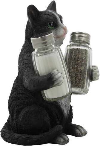 Decorative Black & White Kitty Cat Glass Salt and Pepper Shaker Set with Holder Figurine in Kitten Statues & Sculptures and Pet Kitchen Table Decor Gifts for Cat Lovers in Saudi Arabia