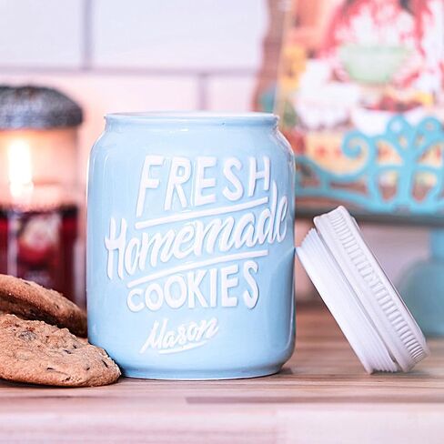 مجموعة أدوات مطبخ Mason Jar مكونة من 17 قطعة - إكسسوارات مطبخ عتيقة - أكواب وملاعق قياس، ومسند ملعقة، وهزازات ملح وفلفل، وحامل إسفنجة، وجرة بسكويت، وأواني فخارية - هدية عيد الأم - أزرق مائي in Kuwait