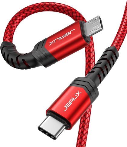 كابل JSAUX USB C إلى Micro USB بطول 6.6 أقدام، سلك مضفر لشاحن USB من النوع C إلى Micro USB، يدعم الشحن والمزامنة متوافق مع أجهزة MacBook (Pro)، Galaxy S8، S9، S10، Pixel 3 XL، 2 XL وأجهزة Micro USB - أحمر/ 2 م in Kuwait
