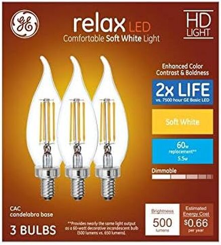 GE Relax 3-Pack 60 W Equivalent Dimmable Soft White Ca12 LED Light Fixture Light Bulbs in Saudi Arabia