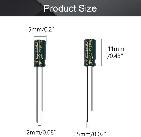 Fielect 80 قطعة من الألومنيوم شعاعي مكثف كهربائيا 10 فائق التوهج 63 فولت منخفض ESR أخضر 5 × 11 مم تيار تموج عالي، مقاومة منخفضة للتلفزيون، شاشة LCD، راديو، ستيريو، لعبة in Kuwait