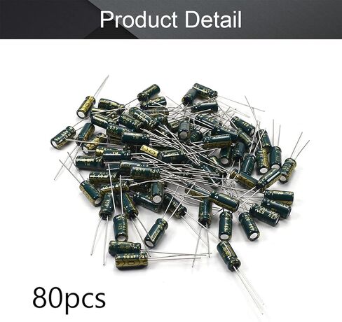 Fielect 80 قطعة من الألومنيوم شعاعي مكثف كهربائيا 10 فائق التوهج 63 فولت منخفض ESR أخضر 5 × 11 مم تيار تموج عالي، مقاومة منخفضة للتلفزيون، شاشة LCD، راديو، ستيريو، لعبة in Kuwait