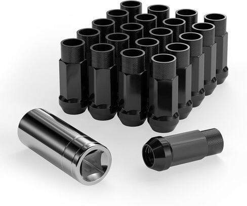 20 قطعة من صواميل العروة M12x1.5 من Richeer، صواميل العروة السوداء المفتوحة النهاية، 17 ملم سداسي 1.89 بوصة (48 ملم) طويل - مقعد مخروطي - مع مفتاح واحد in Kuwait
