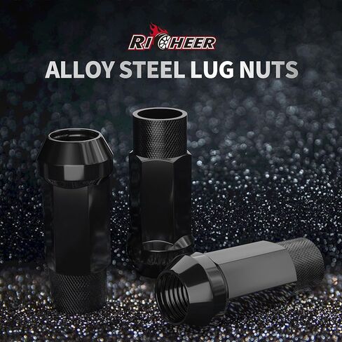 20 قطعة من صواميل العروة M12x1.5 من Richeer، صواميل العروة السوداء المفتوحة النهاية، 17 ملم سداسي 1.89 بوصة (48 ملم) طويل - مقعد مخروطي - مع مفتاح واحد in Kuwait