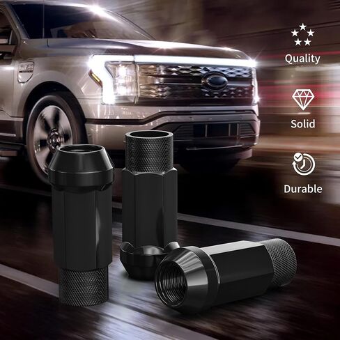 20 قطعة من صواميل العروة M12x1.5 من Richeer، صواميل العروة السوداء المفتوحة النهاية، 17 ملم سداسي 1.89 بوصة (48 ملم) طويل - مقعد مخروطي - مع مفتاح واحد in Kuwait