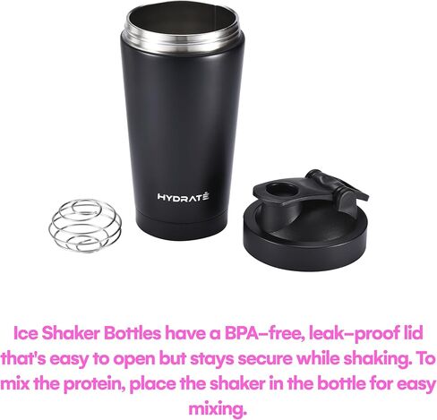 هايدريت زجاجة خلط بغطاء ملتف سعة 17 اونصة - زجاجة مياه معزولة، شيكر بروتين - زجاجة خلط كوب خلط مانعة للتسرب - اسود in Kuwait