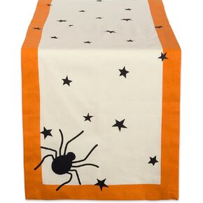 DII Halloween Tabletop Collection Bold Black Stars/Spooky Spider with Orange Border on Off-White Natural Background, Machine Washable, 14x72 Table Runner in Saudi Arabia