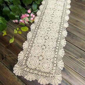 Phantomon Lace Table Runner Rectangular Floral Table Cover Cloth Handmade Crochet Floral Placemats 100% Cotton (Floral Black, 15x28Inch)