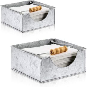2 Pieces Farmhouse Napkin Holder with Wooden Handles Galvanized Silver Metal Napkin Holder Rustic Flat Square Design for Kitchen Tables Restaurants Indoor or Outdoor Dining in Saudi Arabia