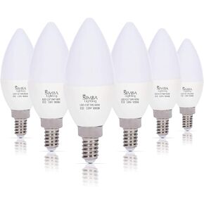 لمبات الإضاءة Simba Lighting LED الشمعدانات B11 (C37) على شكل شمعة قاعدة E12 (6 عبوات) | ديكور 5 وات 40 وات بديل 110 فولت، 120 فولت للثريا، مروحة السقف، غطاء الكمبيوتر الشخصي، غير قابل للتعتيم، أبيض دافئ 2700 ك