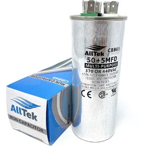 AllTek 50+5 MFD 50/5 uf 370 or 440 Volt Dual Run Round Capacitor for Condenser Straight Cool or Heat Pump Air Conditioner - 5 Year No Hassle Warranty in Saudi Arabia