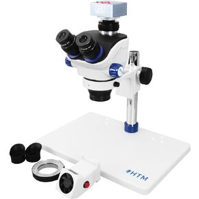 HengTianMei TX-350E Trinocular Stereo Zoom Microscope, WF10x Eyepieces, 7X-50X Magnification, Professional Soldering Microscope with 4K 40-Million Pixels Smart Camera, for Repair and Watch Objects