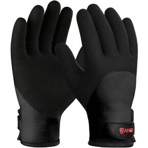 KAYGO Waterproof Thermal Work Gloves for Men and Women, Full Hand Latex Coated, Acrylic Insulated Liner for Freezer Cold Weather, Fine Crinkle Grip,KG140W,Black,S