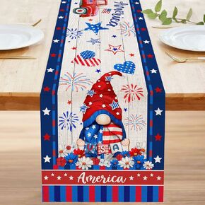 مفرش طاولة الرابع من يوليو، مفرش طاولة وطني، تماثيل الرابع من يوليو على مفارش طاولة شاحنة حمراء بطول 72 بوصة، قماش طاولة قهوة صغير لعيد الاستقلال بنجوم أمريكية مخططة لغرفة الطعام المنزلية in Kuwait