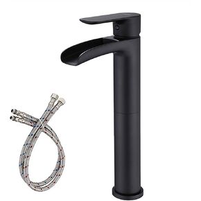NEWATER Waterfall Spout Tall Vessel Bathroom Sink Faucet，Basin Mixer Tap Single Handle One Hole Brushed Nickel