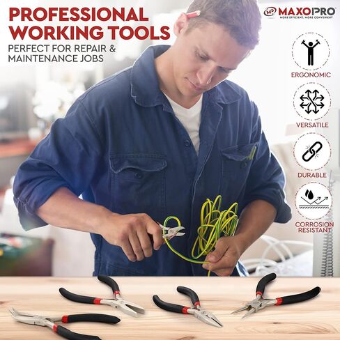 مجموعة زرادية انف ممتازة - مجموعة زرادية صغيرة بمقبض مريح مضاد للانزلاق - انف دائري، انف بدون اسنان، انف مسطح، زرادية انف قطرية ومسننة لصنع المجوهرات - من ماكسو برو in Kuwait