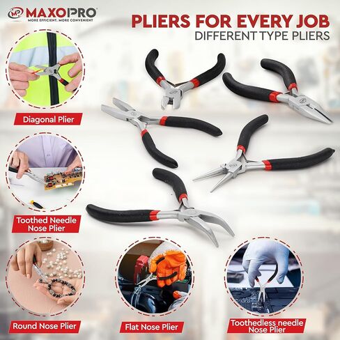 مجموعة زرادية انف ممتازة - مجموعة زرادية صغيرة بمقبض مريح مضاد للانزلاق - انف دائري، انف بدون اسنان، انف مسطح، زرادية انف قطرية ومسننة لصنع المجوهرات - من ماكسو برو in Kuwait