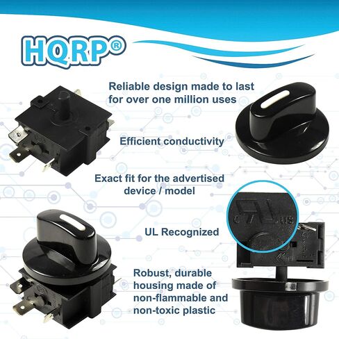 HQRP Heavy-Duty Rotary Switch 4-Position 3-Speed 120V-250V, 15A Fan Heater Speed Selector, UL Listed in Saudi Arabia