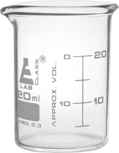 اي اي اس سي او كوب زجاجي متدرج بمقياس مزدوج 3.3 من بورو - 20 مل | شكل منخفض مع فوهة | تخرج ابيض كل 5 مل | يلبي معايير ASTM-E960 | ادوات قياس زجاجية للمختبر العلمي in Kuwait