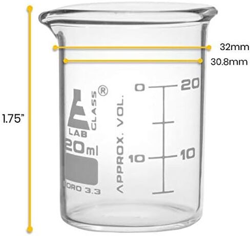اي اي اس سي او كوب زجاجي متدرج بمقياس مزدوج 3.3 من بورو - 20 مل | شكل منخفض مع فوهة | تخرج ابيض كل 5 مل | يلبي معايير ASTM-E960 | ادوات قياس زجاجية للمختبر العلمي in Kuwait