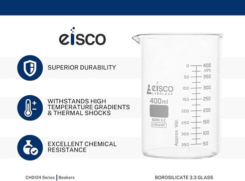 اي اي اس سي او كوب زجاجي متدرج بمقياس مزدوج 3.3 من بورو - 20 مل | شكل منخفض مع فوهة | تخرج ابيض كل 5 مل | يلبي معايير ASTM-E960 | ادوات قياس زجاجية للمختبر العلمي in Kuwait